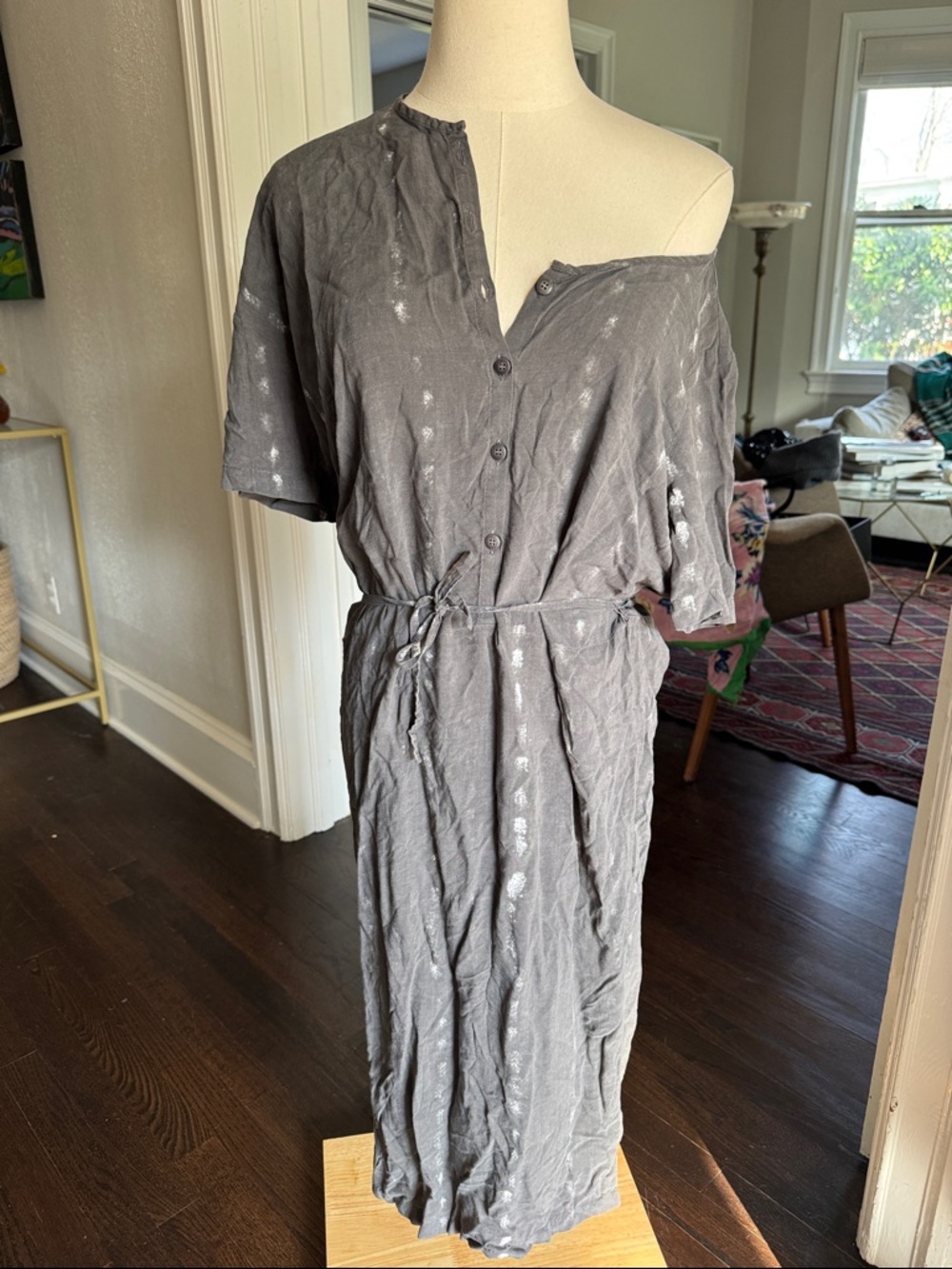 Y2K MM6 Maison Martin Margiela Gray/White Button-Front Midi Dress